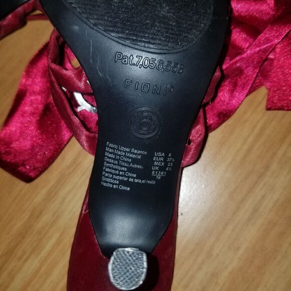 Fioni | Size 6 Vintage Ruby Red Open Toe Lace Up Heels with Circle Gem Detail - Picture 4 of 15